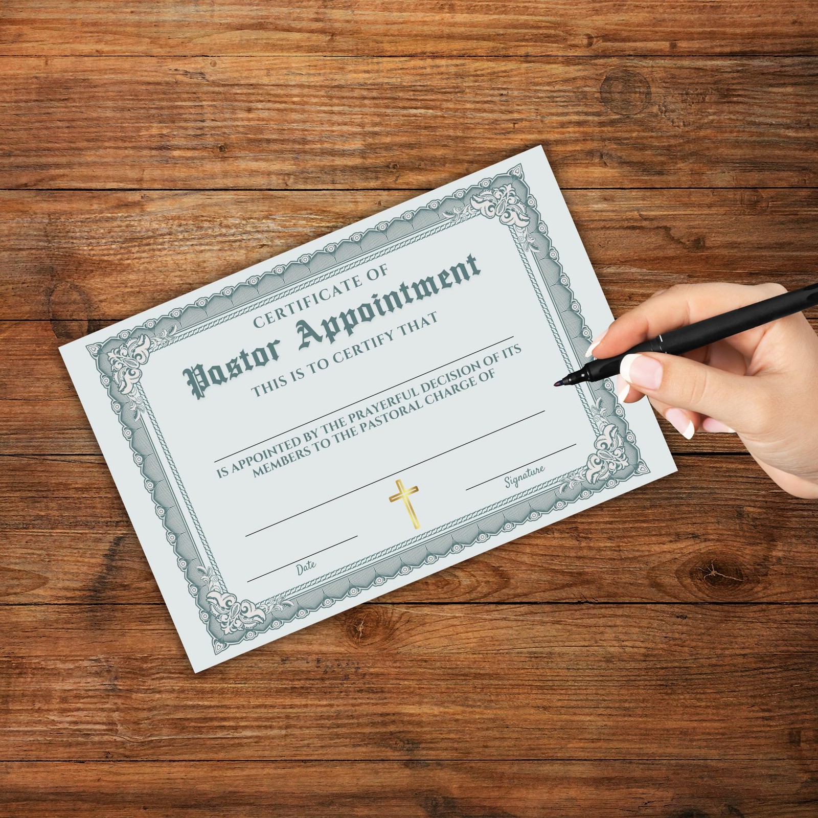 12 Pack 6×9 Pastor Certificate of Appointment, Green Cardstock for Church