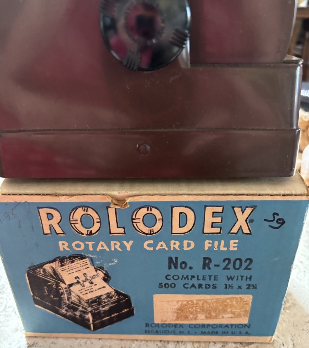 Vtg Rolodex Brown R-202 Covered Brown Card File In Box, Used