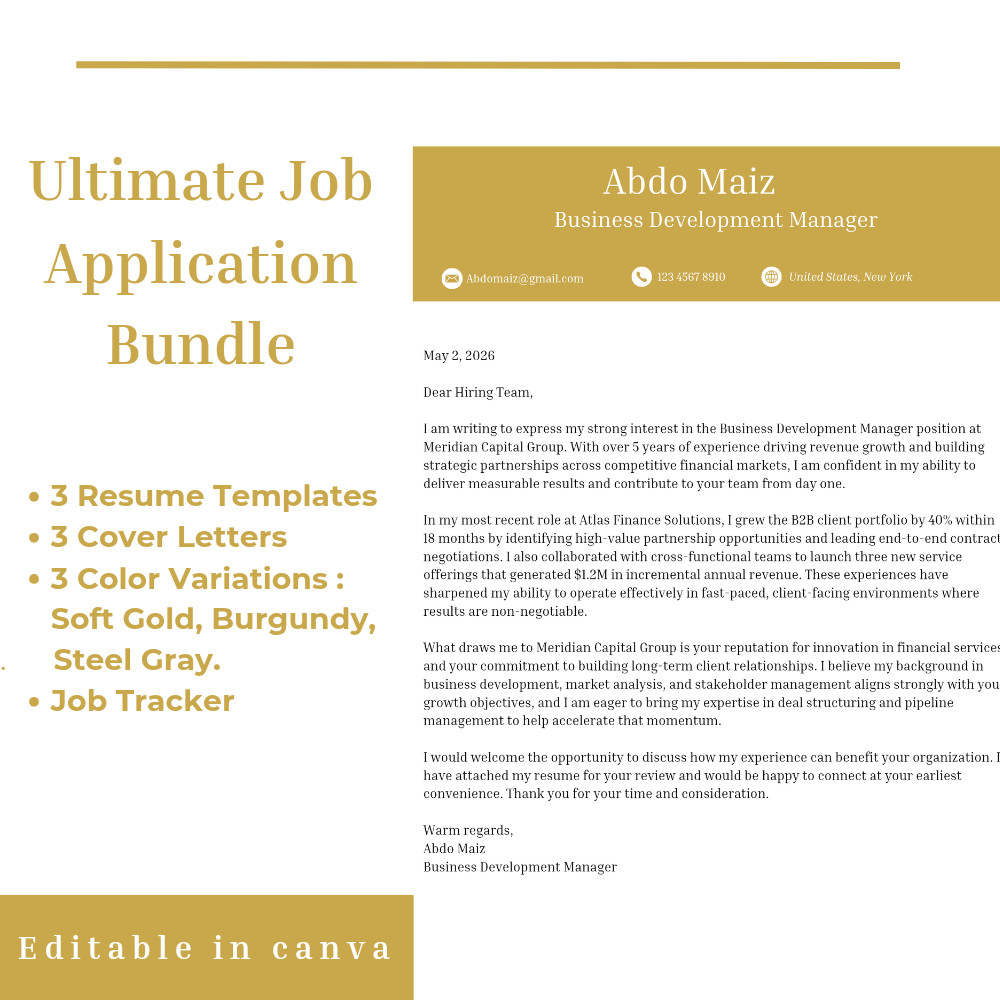 Professional 3 Resume Templates with Matching Cover Letters Bundle + Job Tracker