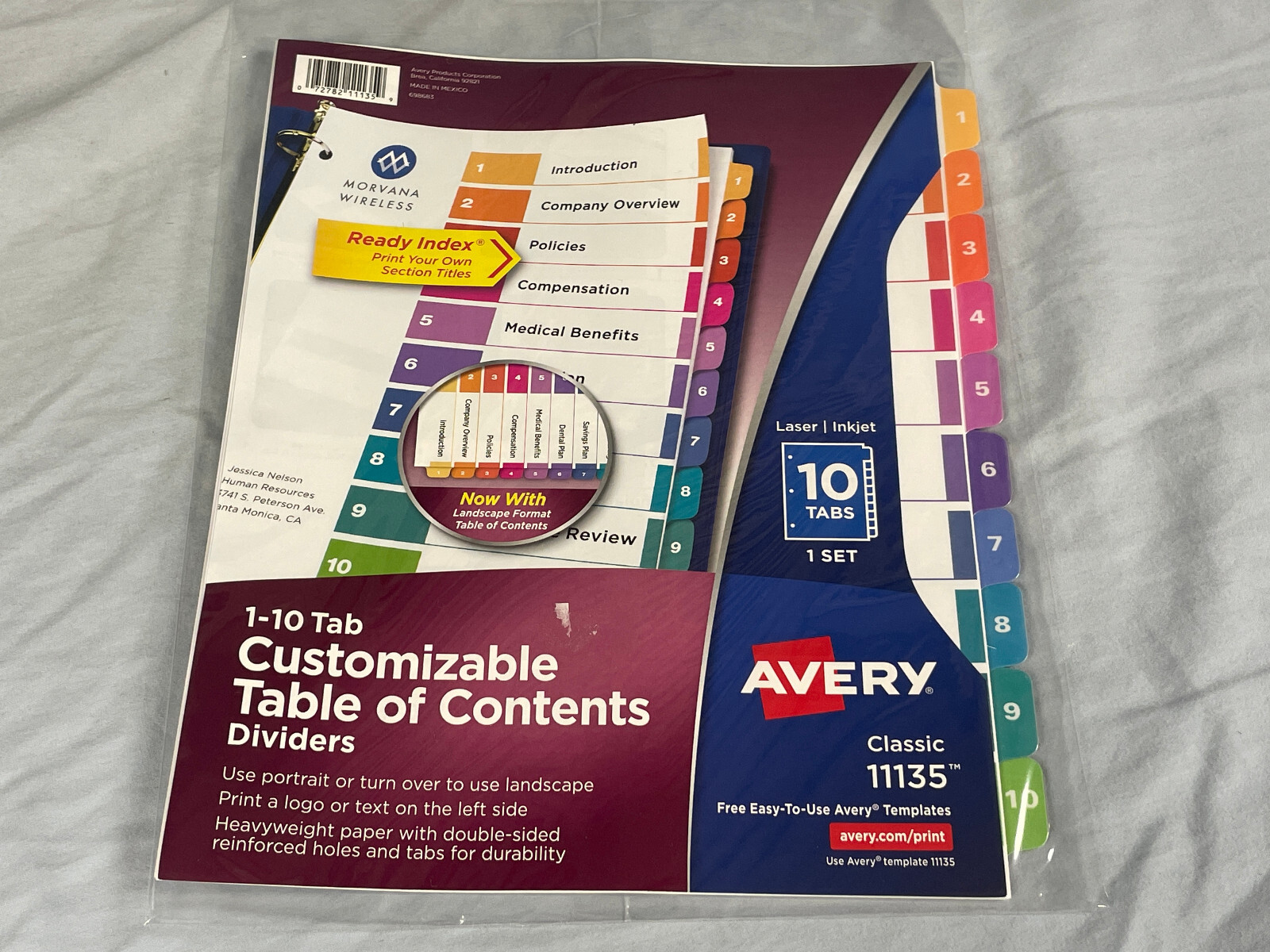 SEALED Genuine Avery #11135 Dividers 10 Tab Customizable Table of Contents