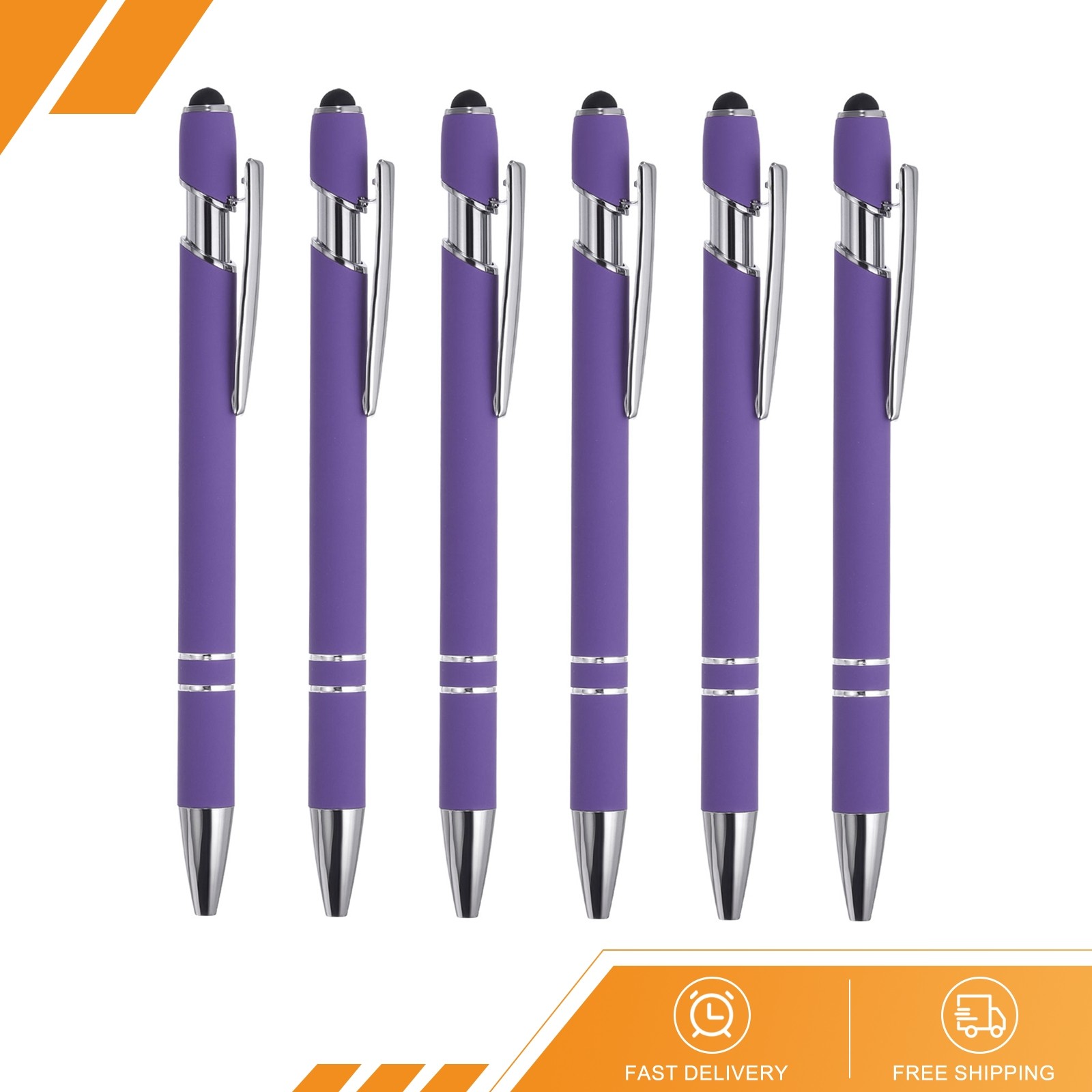 6 Pack Ballpoint Pen with Tips 2 in 1 Metal Pen Style 1 Purple