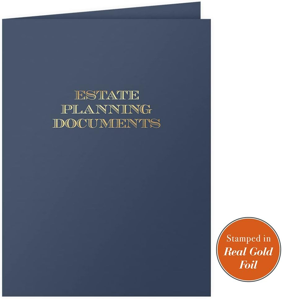 25 Count, Blue, Estate Planning Documents Pocket Folders, Gold Foil Stamped, for