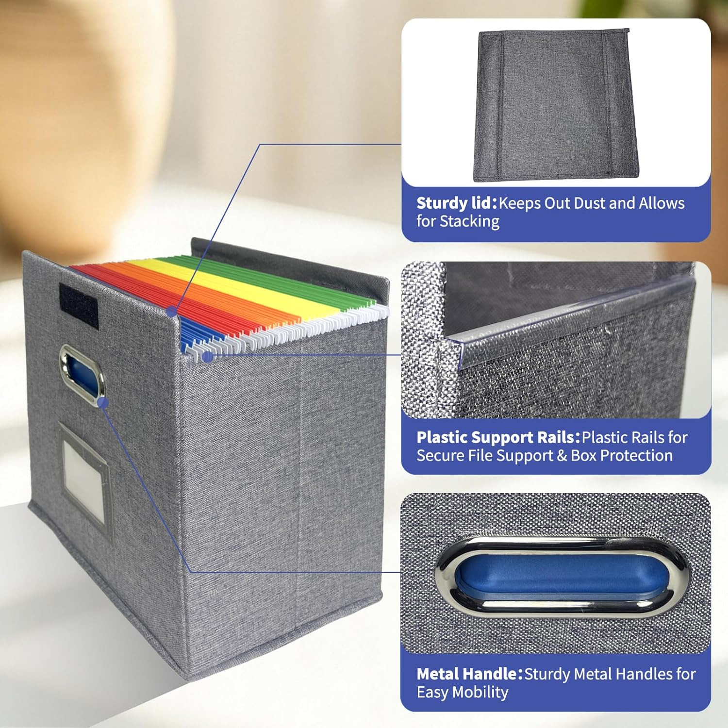 2 Pack Hanging File Folder Box with Lid, Durable Letter Size Filing Storage Box,