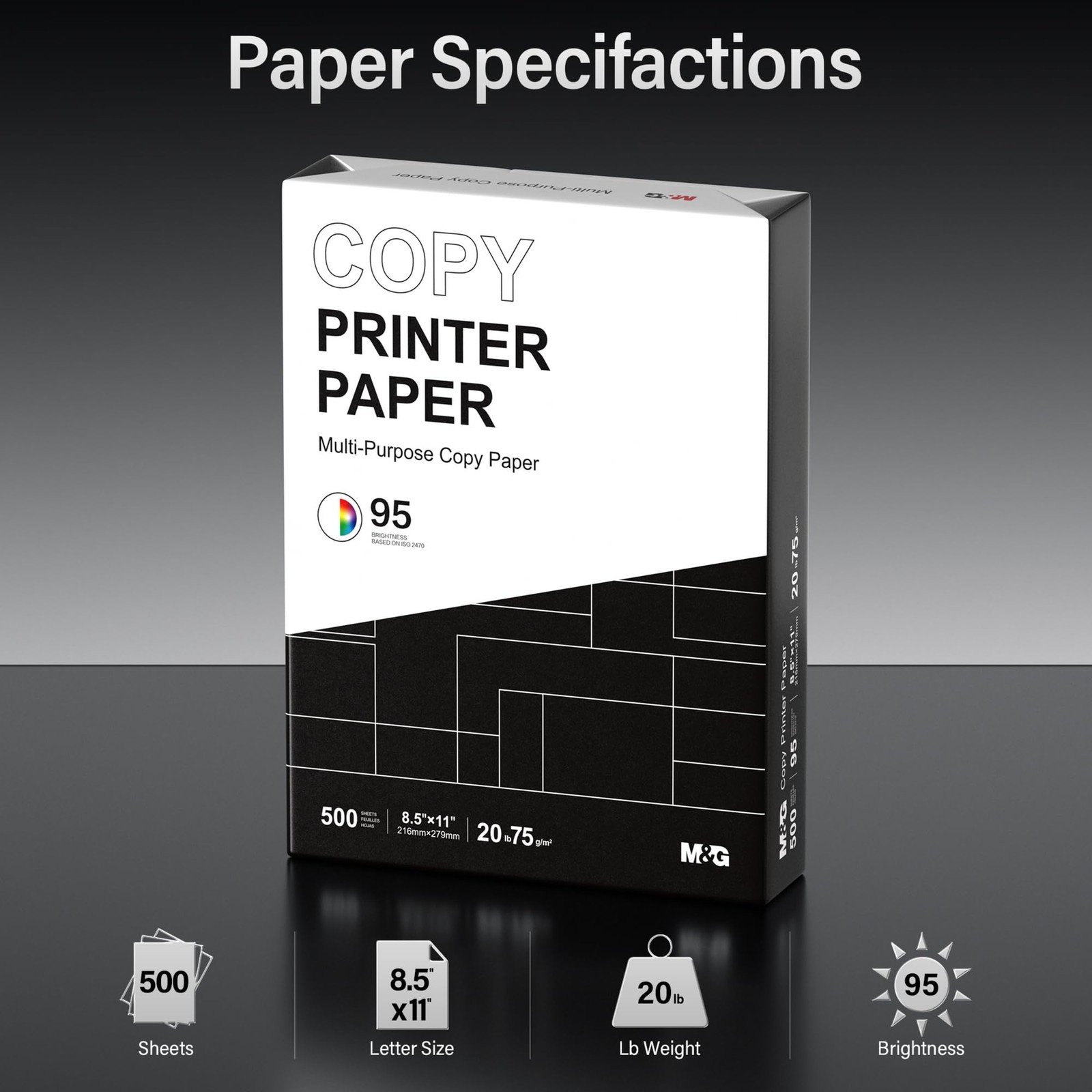 Multipurpose Copy Printer Paper, 8.5 x 11, 20lb, 1 Ream (500 Sheets), 95 Brig…