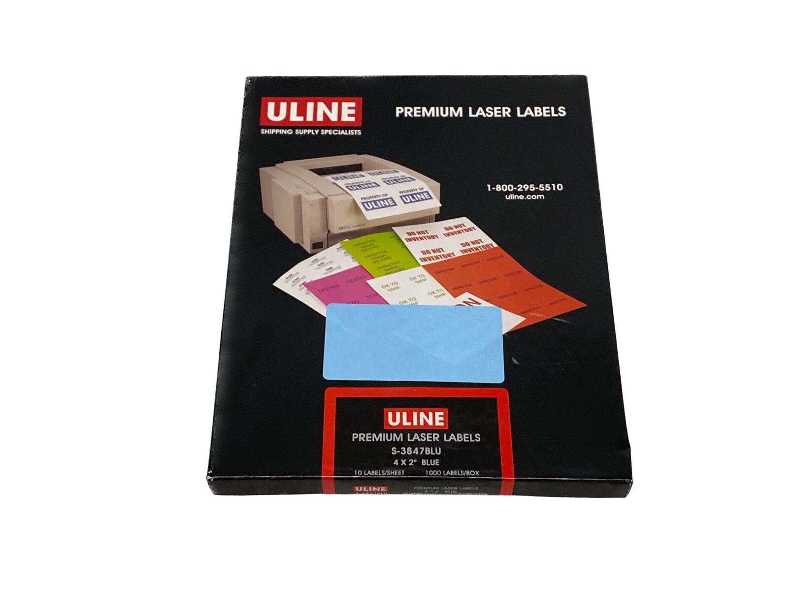 NOS LOT of 1000 Uline 4″ x 2″ Blue Removeable Premium Laser Labels S-3847BLU