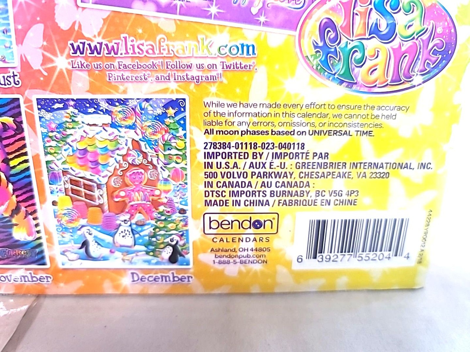 NEW Sealed Lisa Frank New 2019 Calendar 12 Month Wall Hanging Year