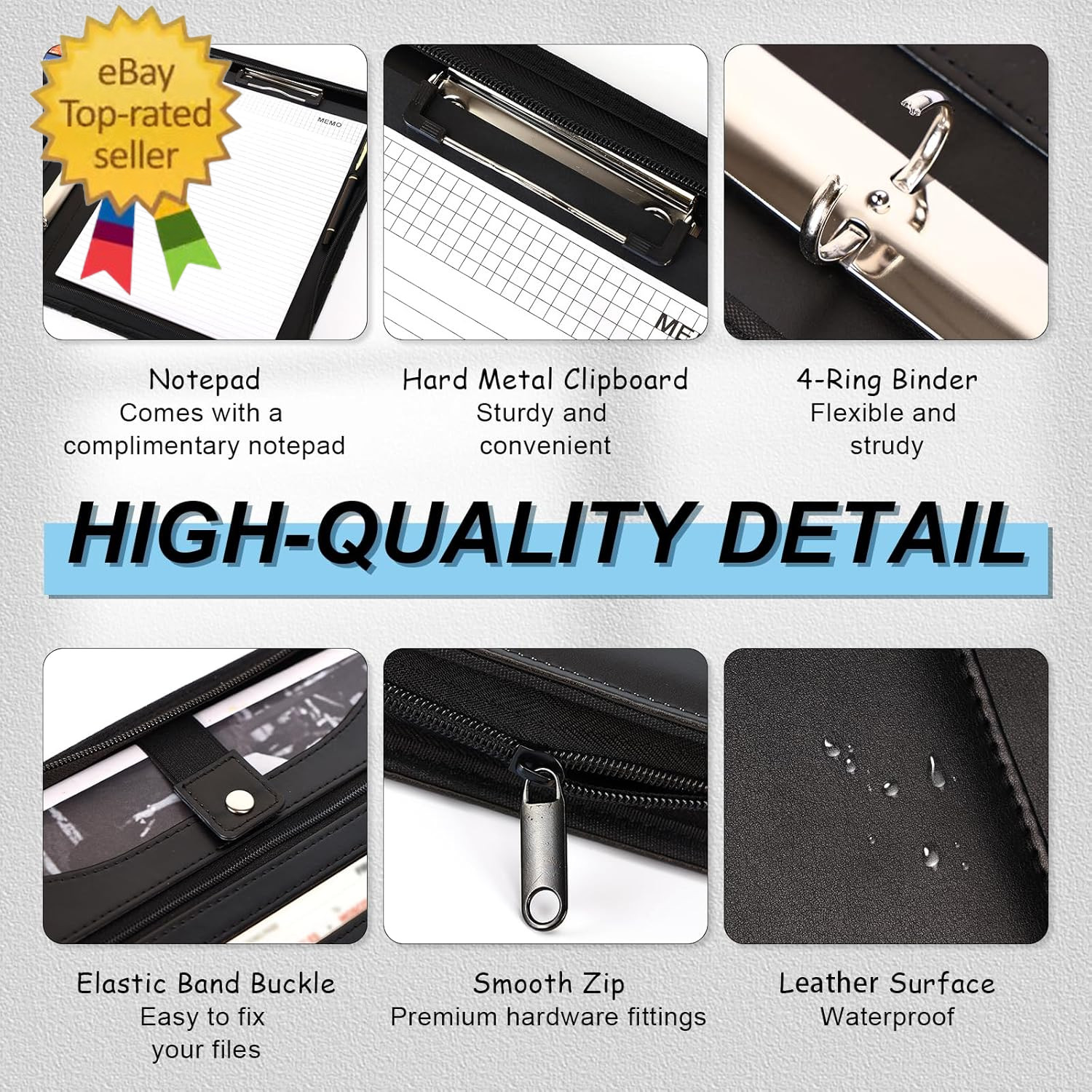 Portfolio Organizer – 3 Ring Binder with Zipper, Vegan Leather Business Padfolio