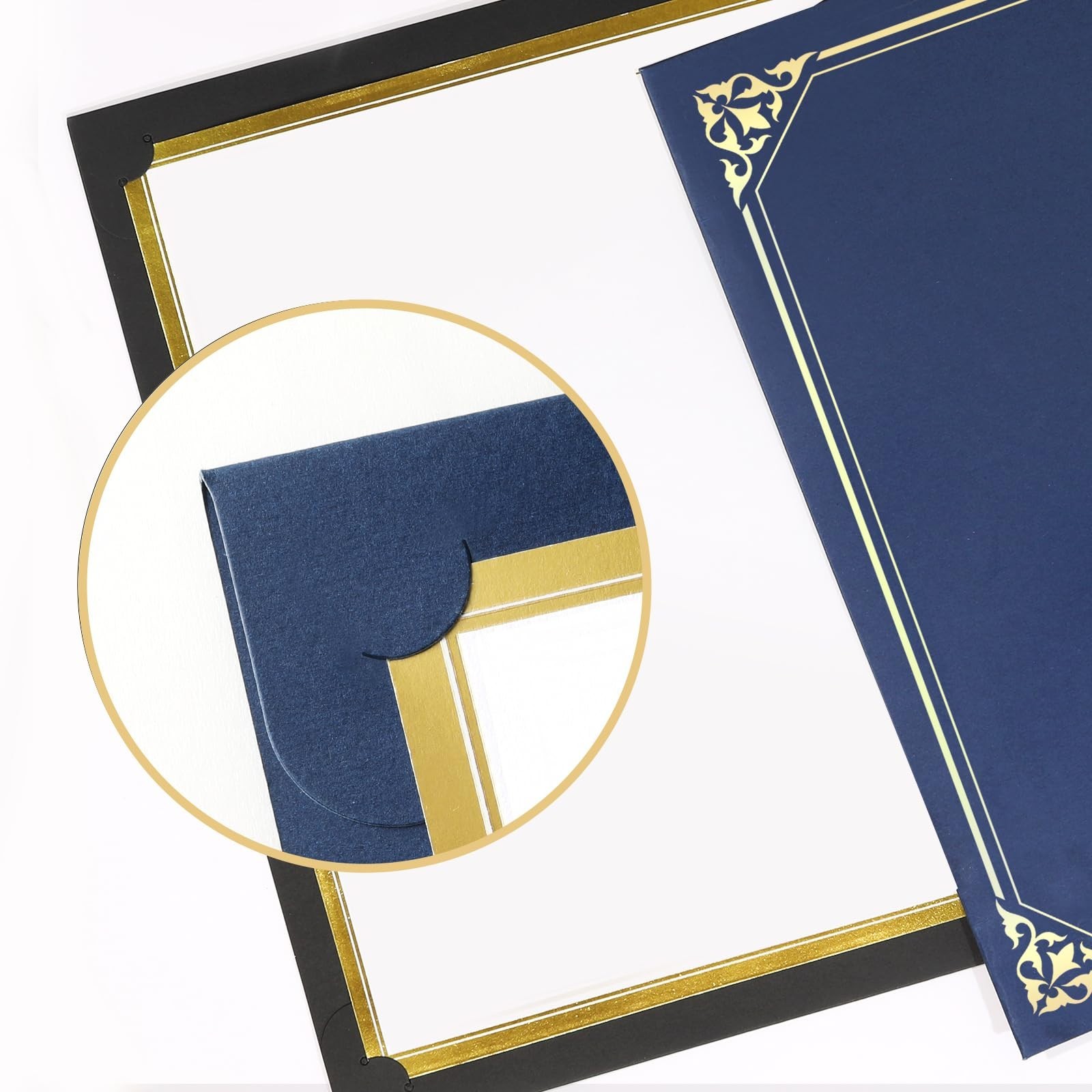50 Pack Navy Blue Certificate Holders with Gold Foil Border for 8.5×11 Awards