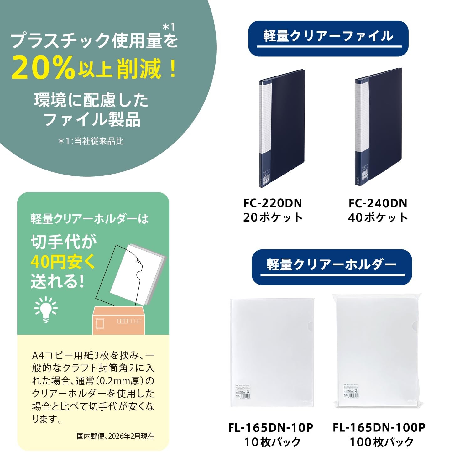 PLUS clear file A4 40 pockets 10 packs Navy FC-240DN