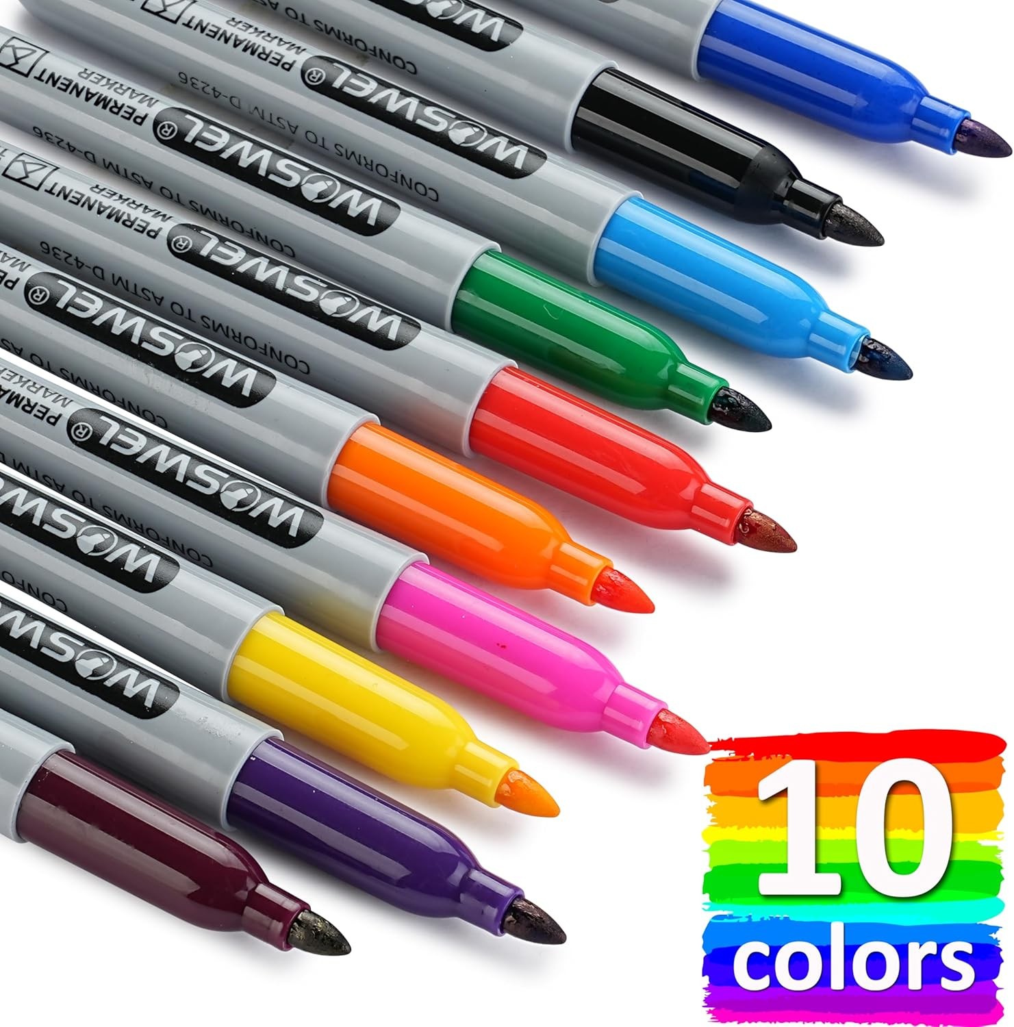 Permanent Markers Bulk, 50 Pack,10 Assorted Colors Permanent Marker, Fine Tip,