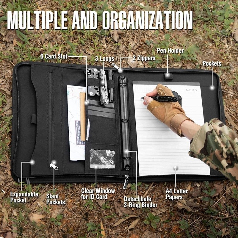 Tactical Notebook Cover W/ Organizer Zippered Closure Outdoor Professionals New