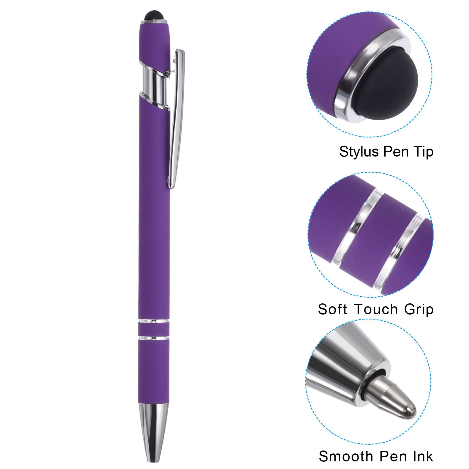 Ballpoint Pen with Tip, 6 Pack 2 in 1 Metal Pen Style 1, Purple