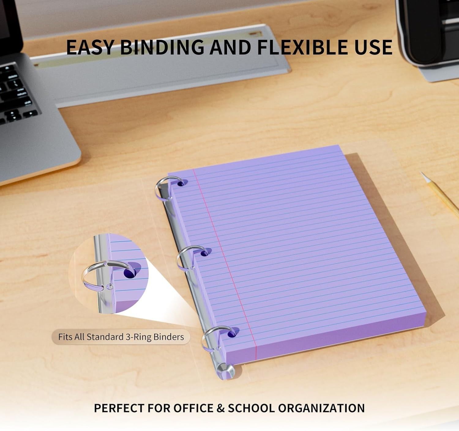 500 Sheets Loose Leaf Paper 8″ x 10.5″ Colored Filler Paper College Ruled 3-H…