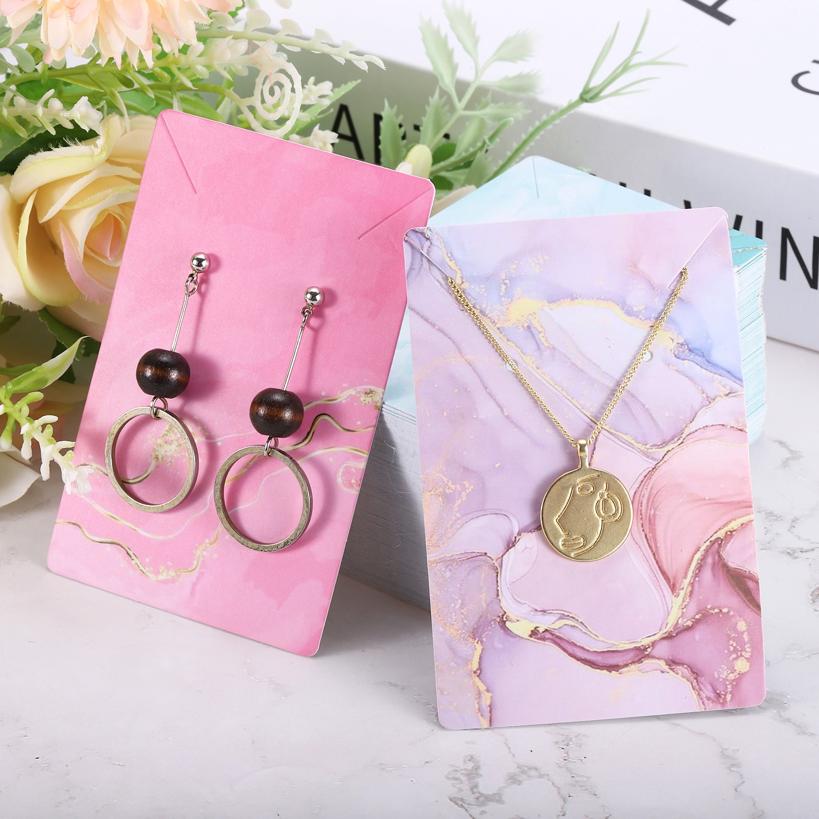 Earring Display Cards 100Pcs, Paper Earring Holder Rectangle Style 11 Purple
