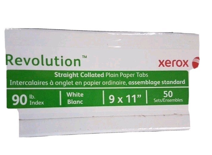 Xerox Revolution Index Tabs, 9″ x 11″ White 3R04417 50 Sets