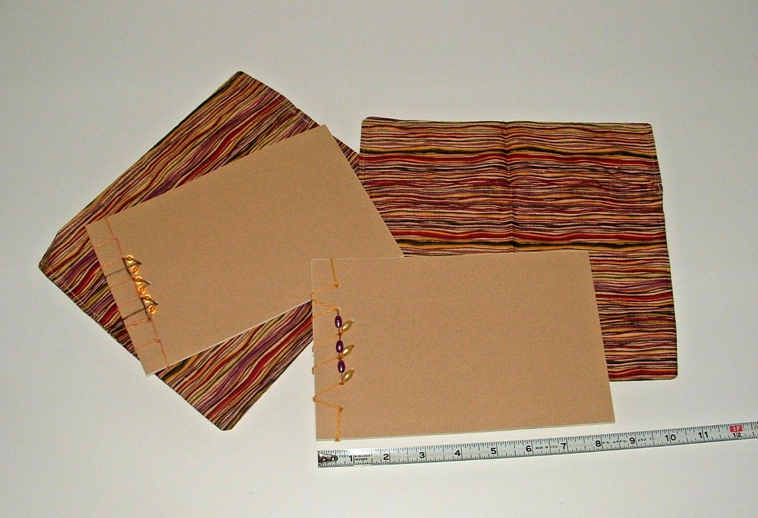 Blank Journal Notepad w/ Fold-Over Fabric Pouch (2), Hand-stitched Side-Bound