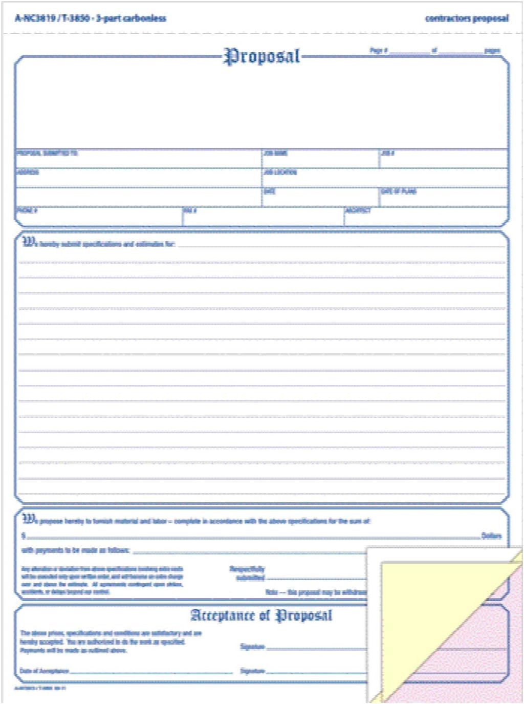 Carbonless Contractor Proposal Forms, 3-Part, 50-Pack, 8.5 x 11.44 Inch