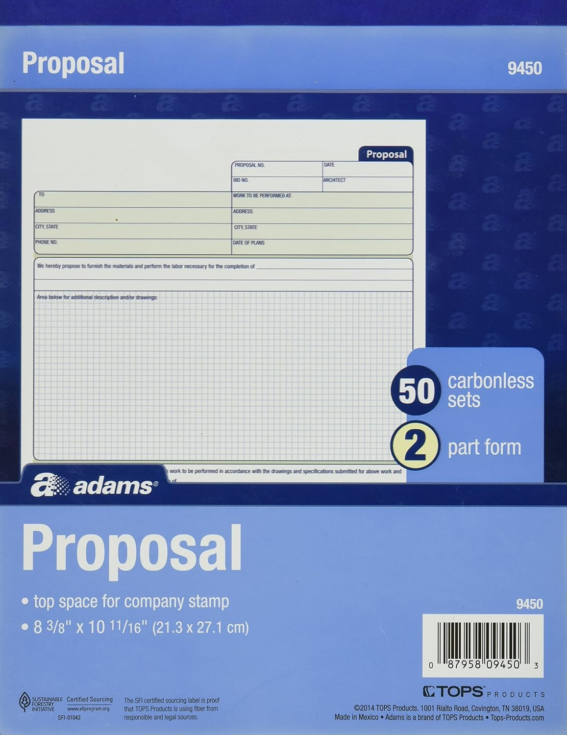Carbonless Proposal Form Book, 2-Part, 50 Sets, 10.19 x 8.38 Inches