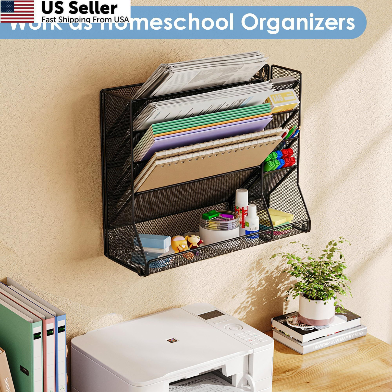 Jakyitvi File Organizer Wall Mounted, 4 Tiers Durable 5 Tier & Metal, Black
