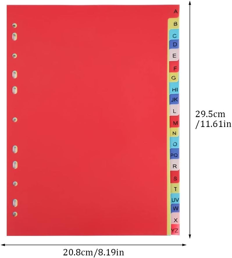 21 Tab A-Z Binder Dividers, 3 Ring Plastic Binder Dividers with Tabs Multicolor