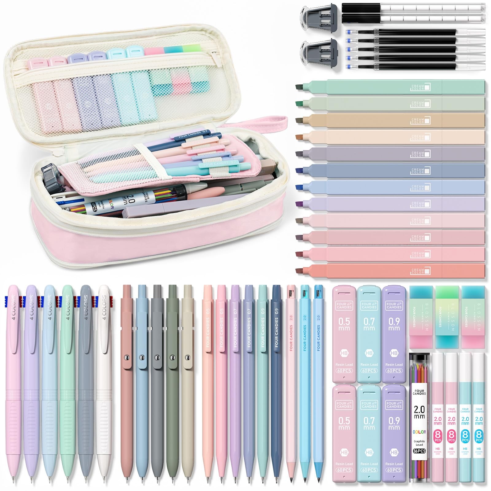 56 PCS Aesthetic School Supplies with Cute Pencil Case, 6 Multicolor Pen, 12 …