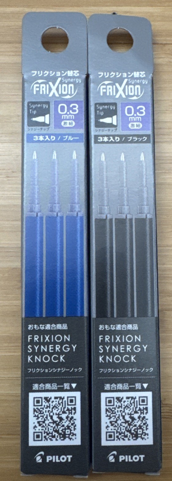 Lot Of 2 Pilot FriXion Synergy Knock Refills 0.3mm Blue/Black Gels 6pcs total