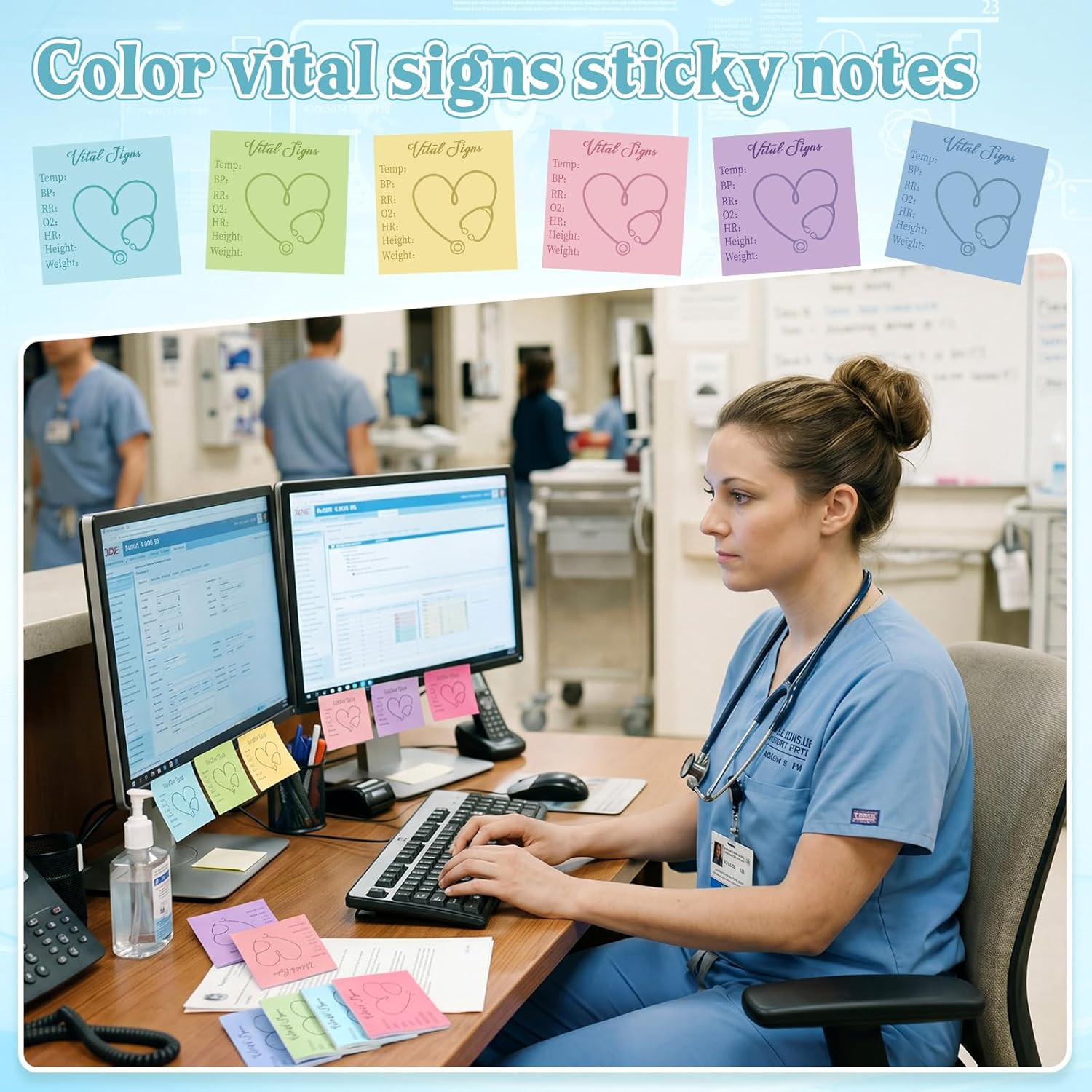 9 Pcs Vital Signs Sticky Notes Cute Self Stick Notepads Easy to Post Desk Suppli