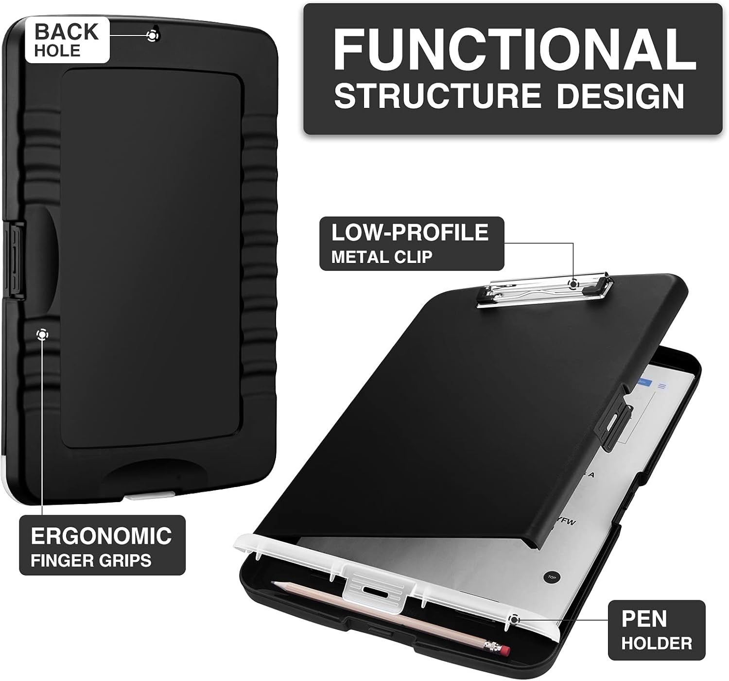 Sooez Clipboard with Storage, Clip Board 8.5 x 11 with Pen Holder, Plastic Organ