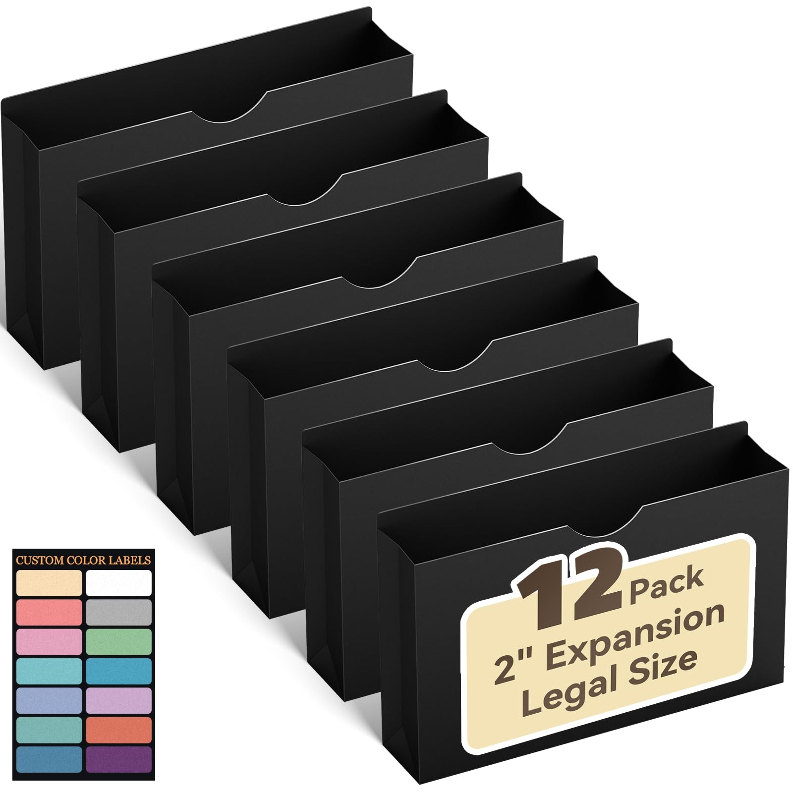 12 PCS Heavy Duty Poly File Jackets 2 Inch Expanding Legal Size Black