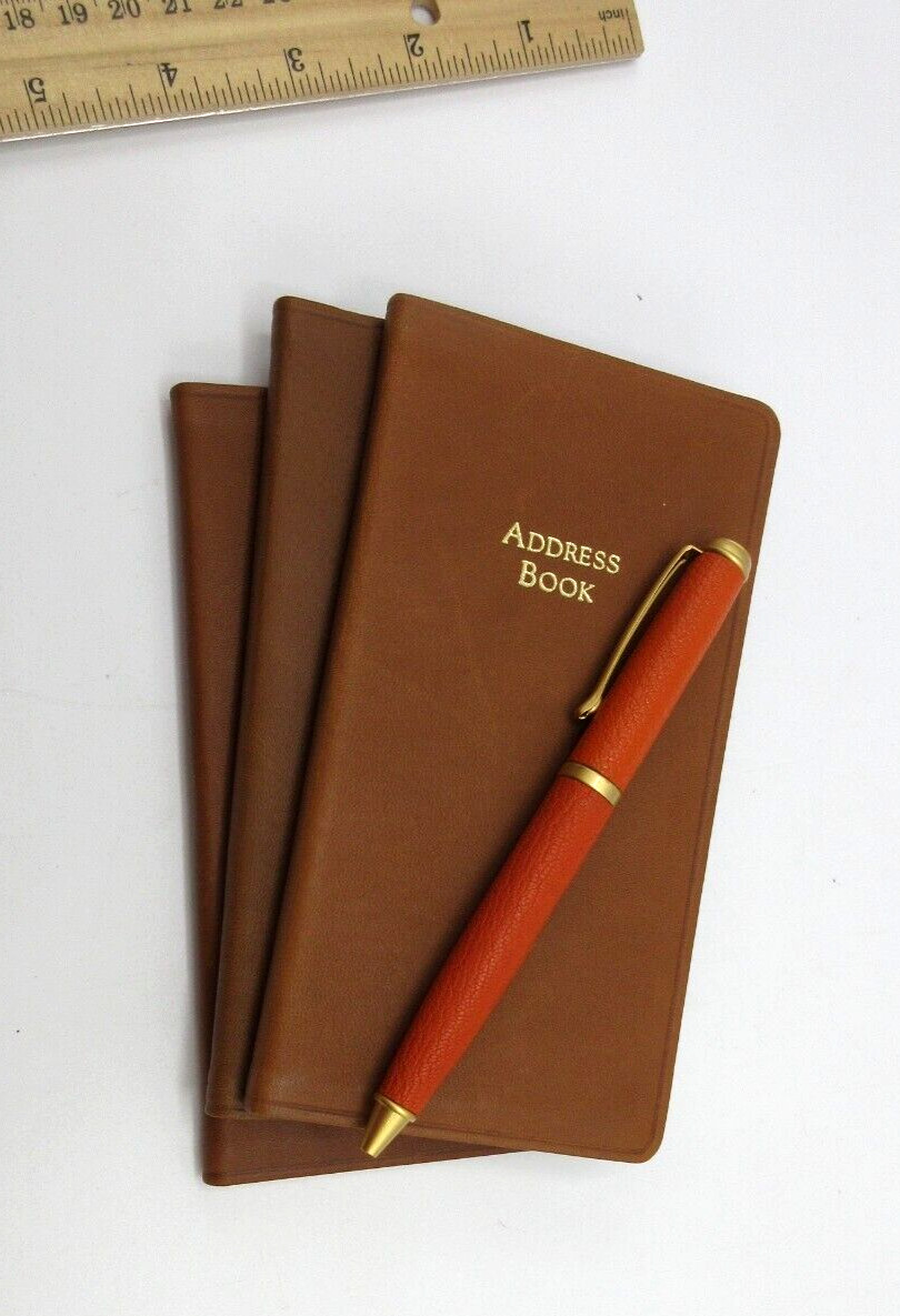 Address Book Personal Pocket Size 3×6″ Soft Leather Cover Graphic Image TAN