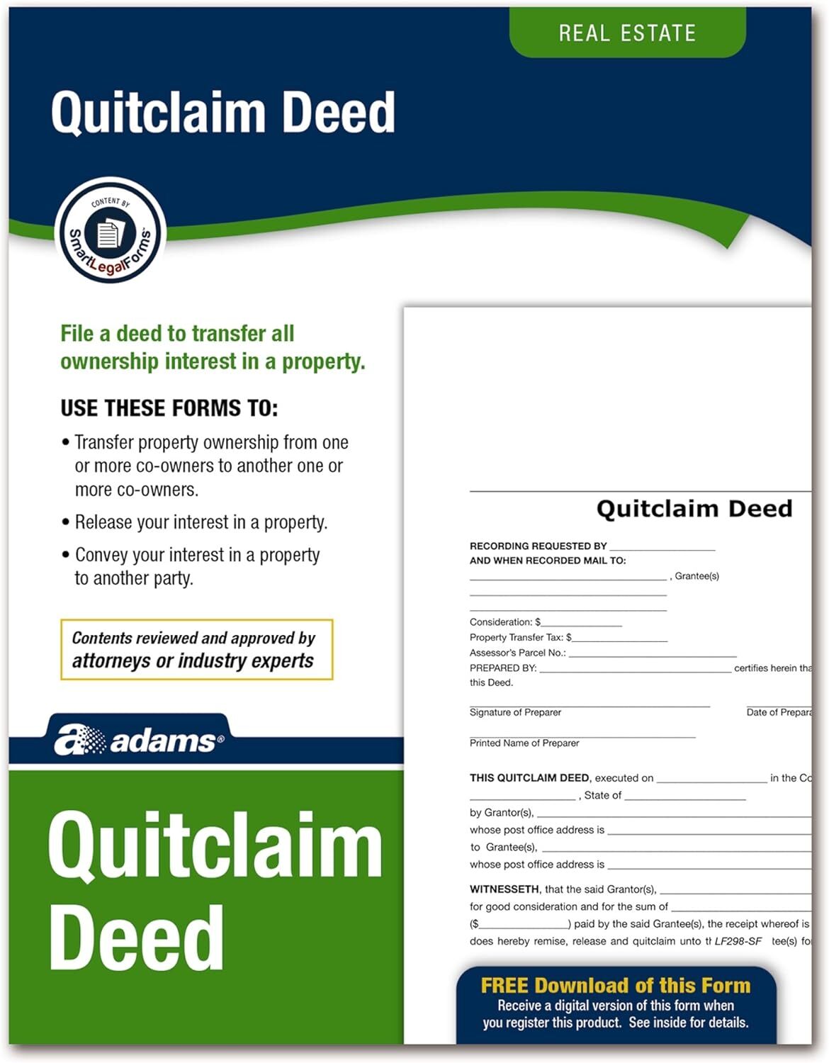 Adams Quitclaim Deed, Forms and Instructions (LF298) , White