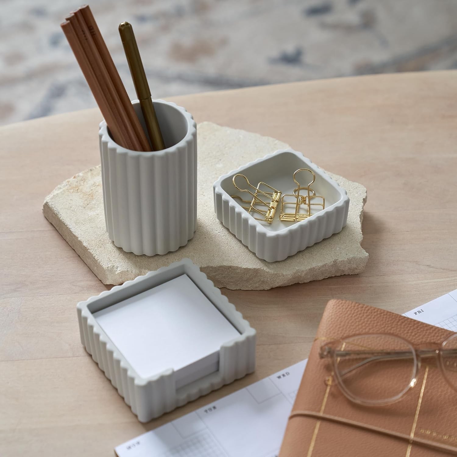 Modern Aesthetic Desk Accessories Set of 3 – Stylish Concrete Organizers for …