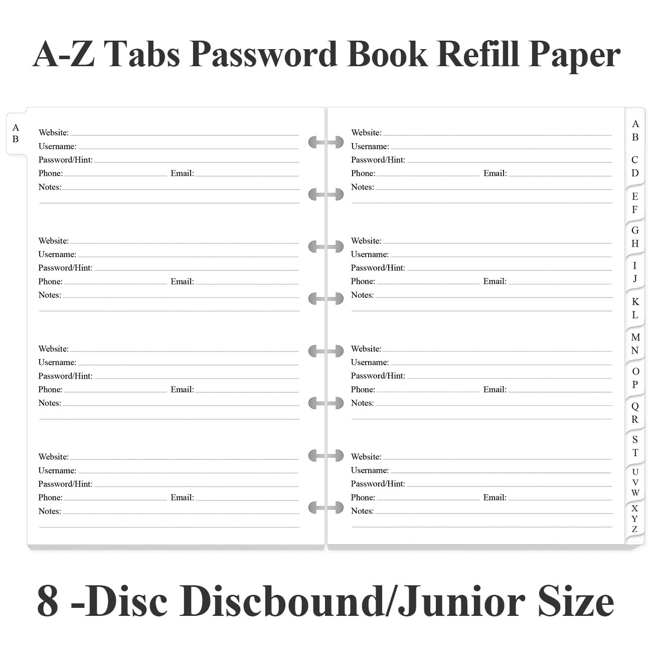 A5 TUL Discbound Password Book Refills – 5.8 inches X 8.3 inches, White