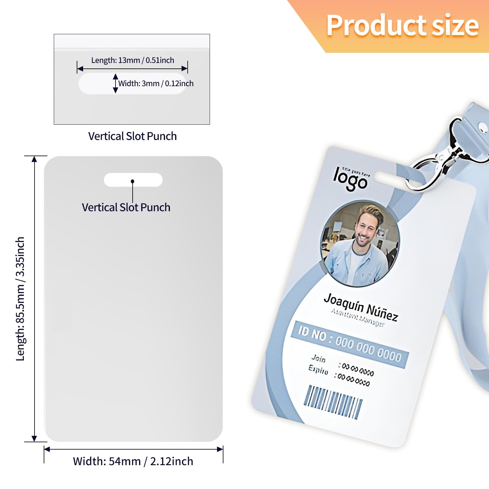100 Pack Premium Blank PVC Cards with Slot 100 Pack, Vertical Punch