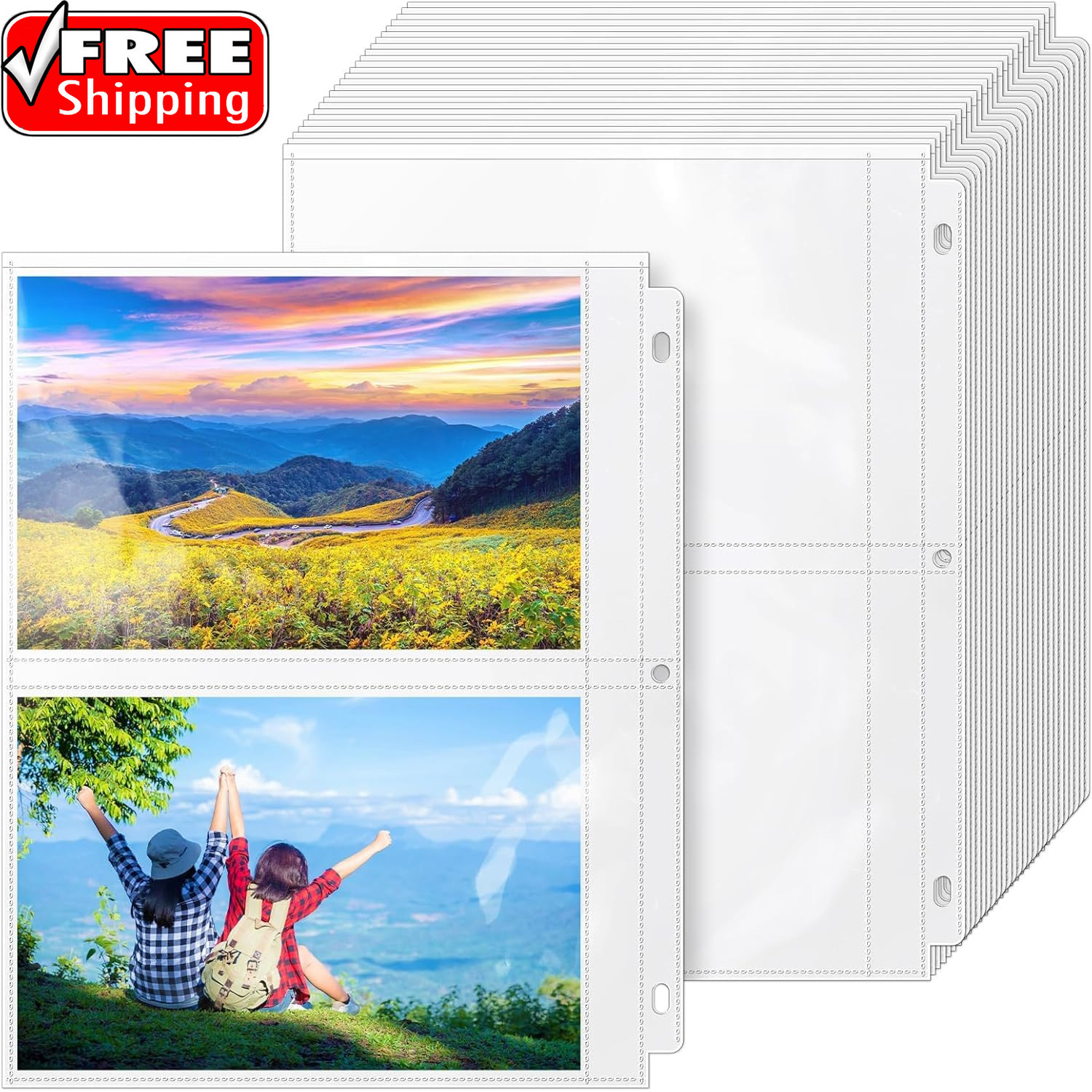 50 Pack 5″ X 7″ Clear Photo Sleeves for 3 Ring Binder, Double Sided 2-Pocket She