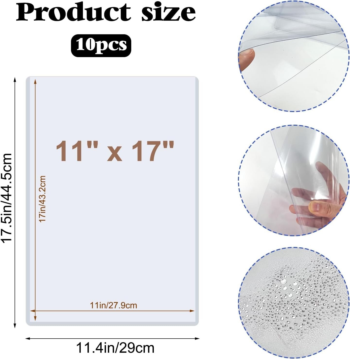 10 Pack 11 x 17 Rigid Print Protectors Clear Waterproof Hard Plastic Page S