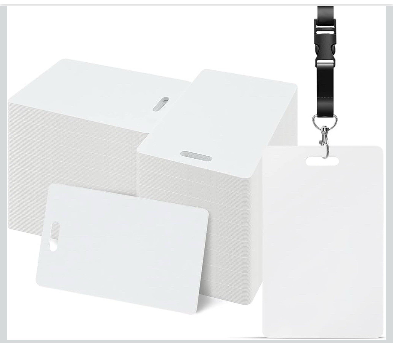 Pack of 500 White CR80 Standard Size PVC Cards with Slot Punch on Short Side by