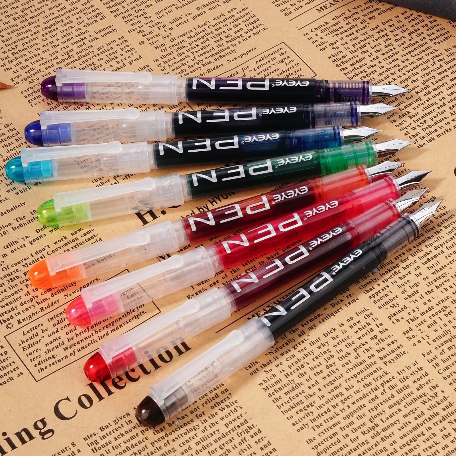 EYEYE Disposable Fountain Pens, 8 Pack 1 Count (Pack of 8), Multicolor