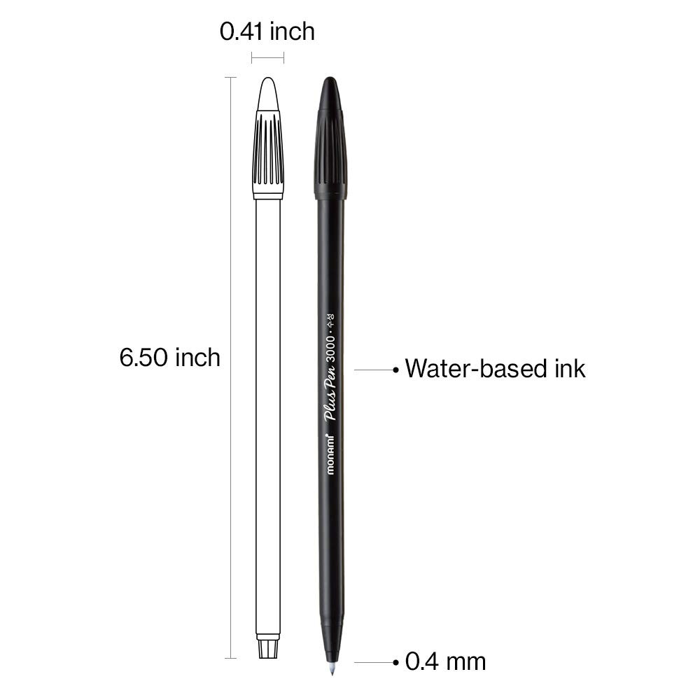 MONAMI Plus Pen 3000 Felt Tip Pens, Fine Point 1 Count (Pack of 12), Black