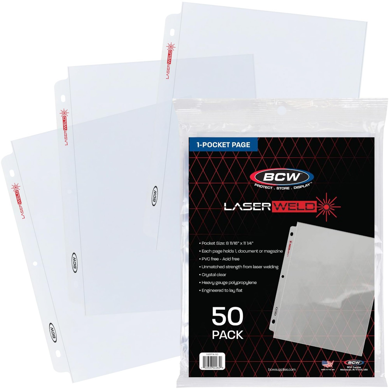 LaserWeld® 1 Pocket Document Page | 50 Pack of 8.5 x 11 Clear Plastic Sleeves…