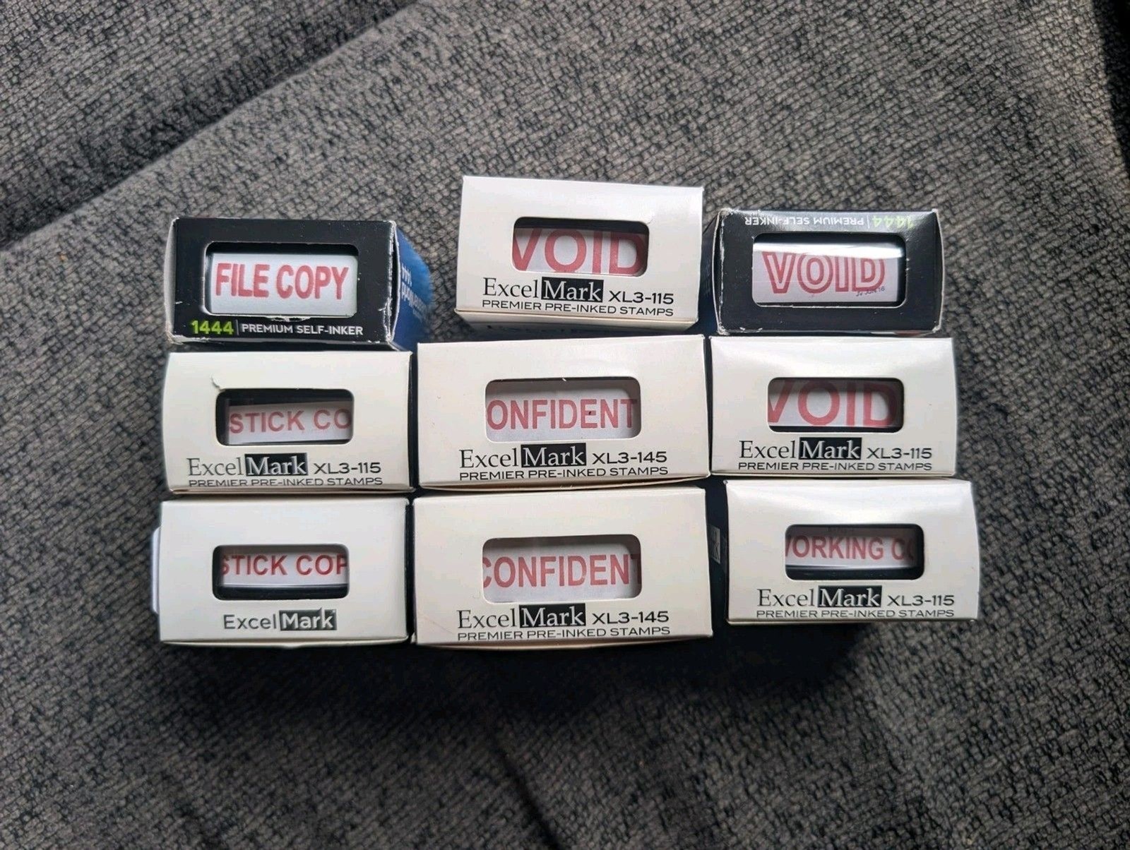 LOT of 9 Self Inking Office Stamps- Void, Confidential, File Copy, Stick Copy