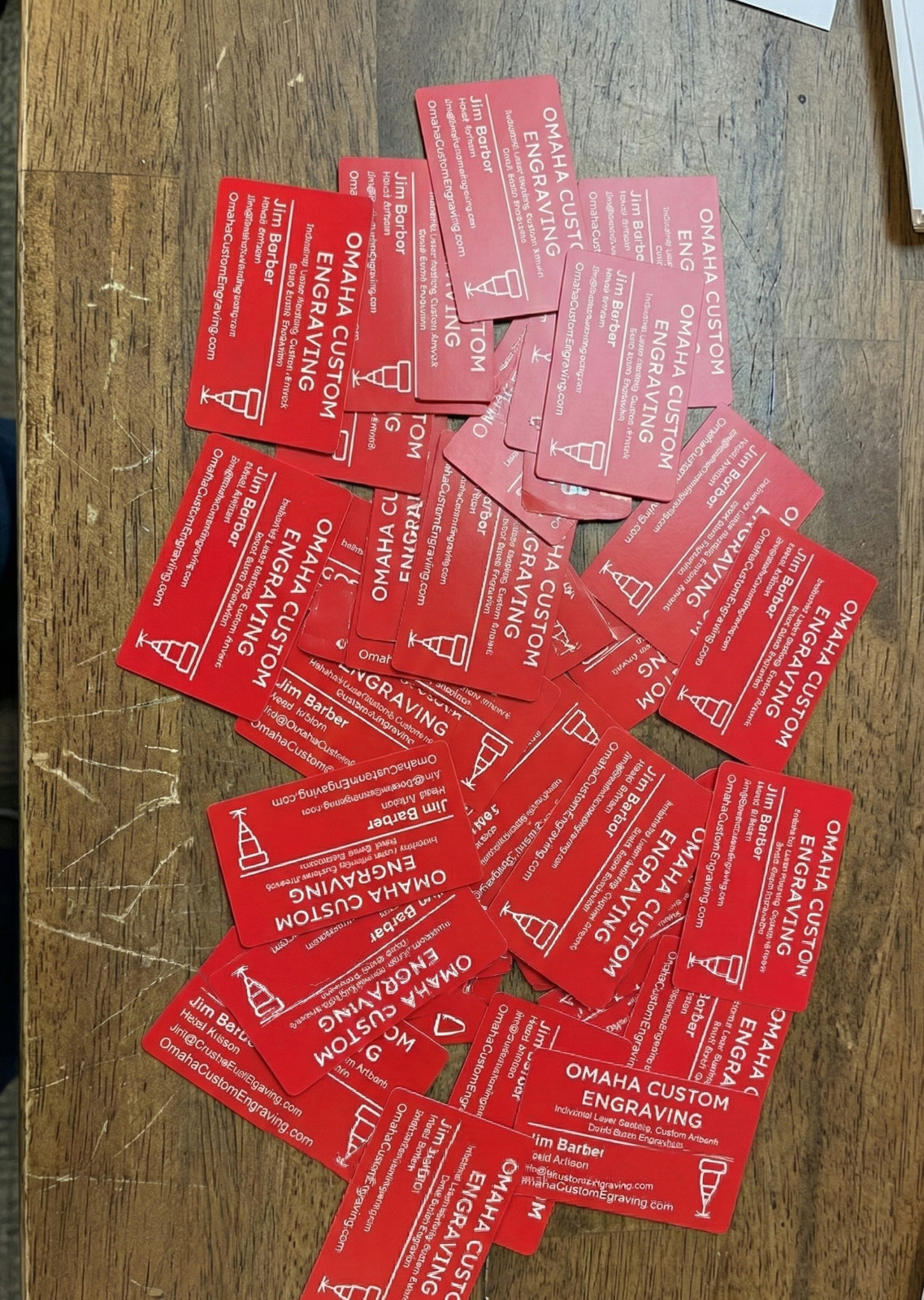 Personalized Metal Business Cards. Custom Laser Engraved Aluminum Red Blue Black