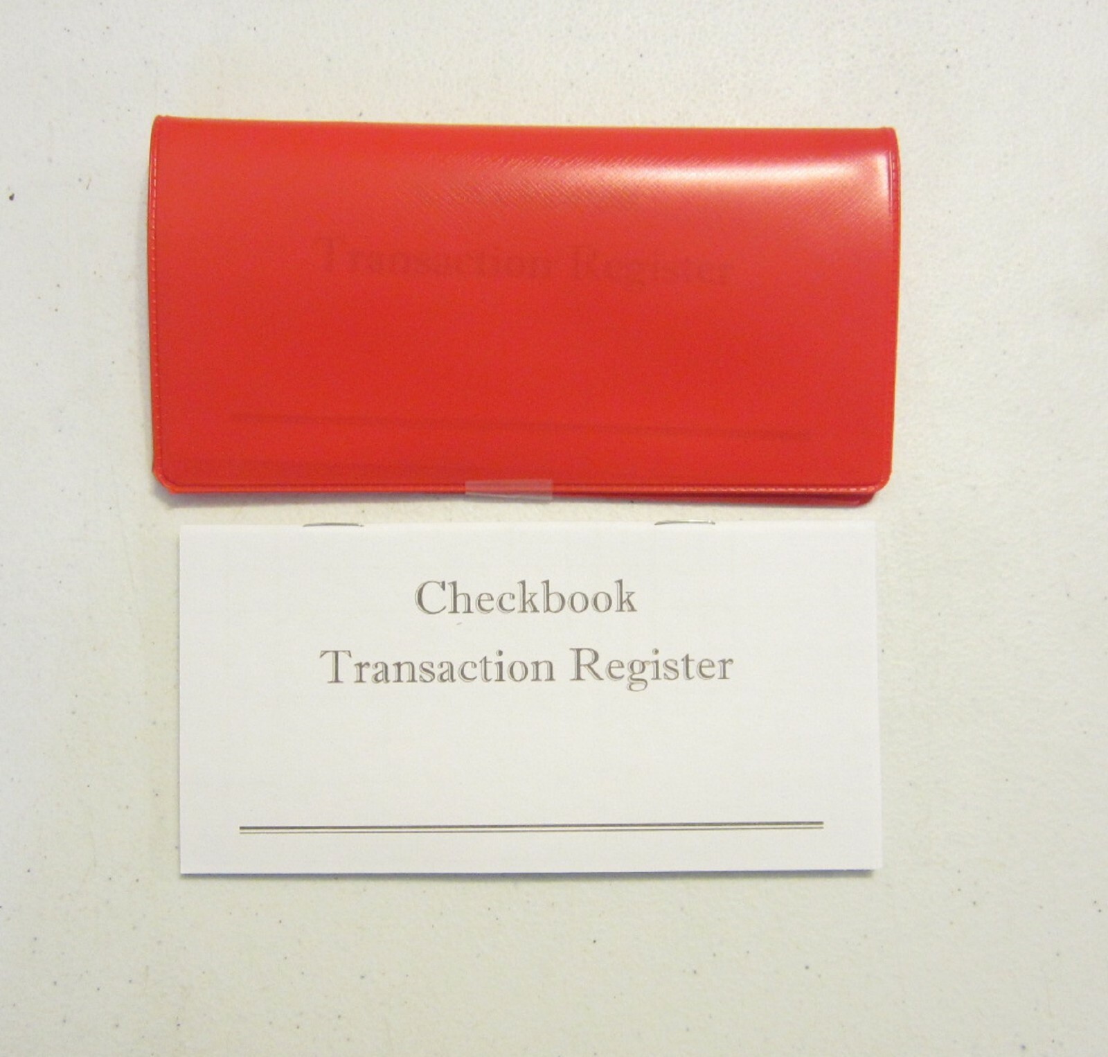 1 RED VINYL CHECK BOOK COVER DUPLICATE FLAP & 6 CHECKBOOK TRANSACTION REGISTERS