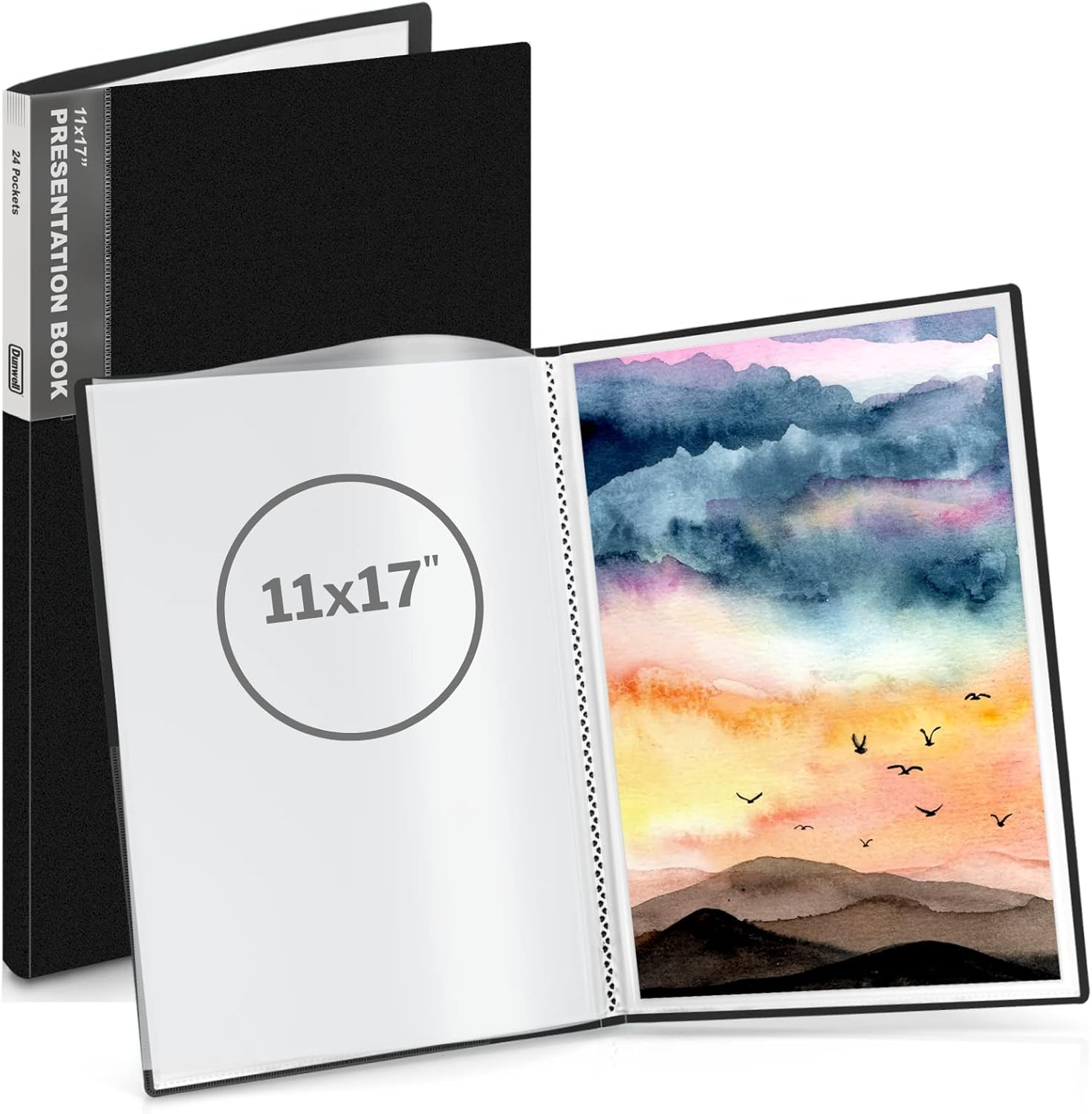 11X17 Portfolio Binder (Black), Presentation Binder with 24 Clear Plastic Sleeve
