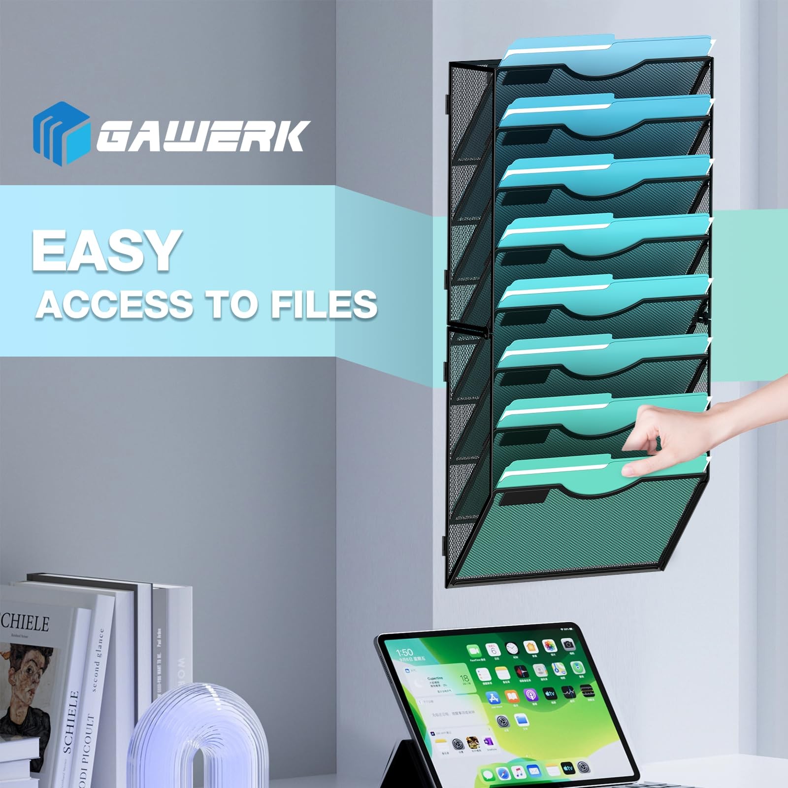 Gawerk 8-Tier Wall File Organizer Hanging Holder 8-T, Black