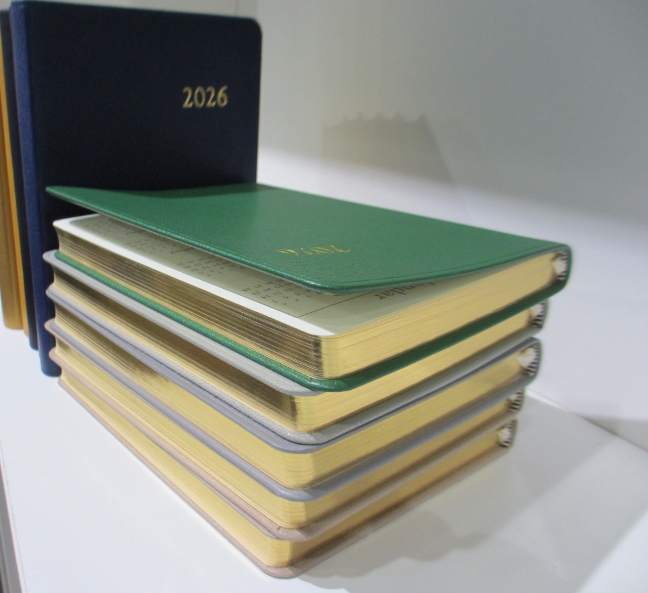 2026 Datebook Notebook Goatskin Leather Cover Graphic Image Light Gray