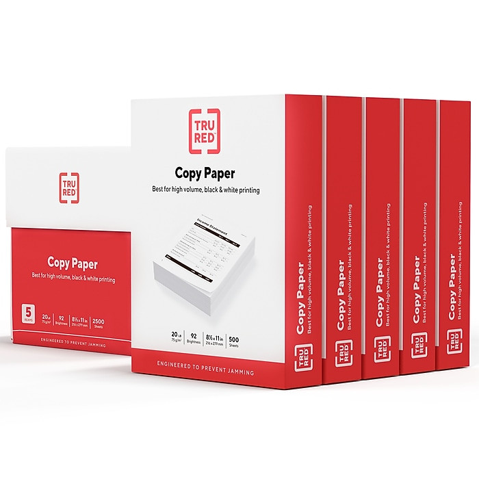 TRU RED Copy Paper 8.5″ x 11″ 20 lb 92 Bright White 2500 Sheets 5 Reams FREESHIP