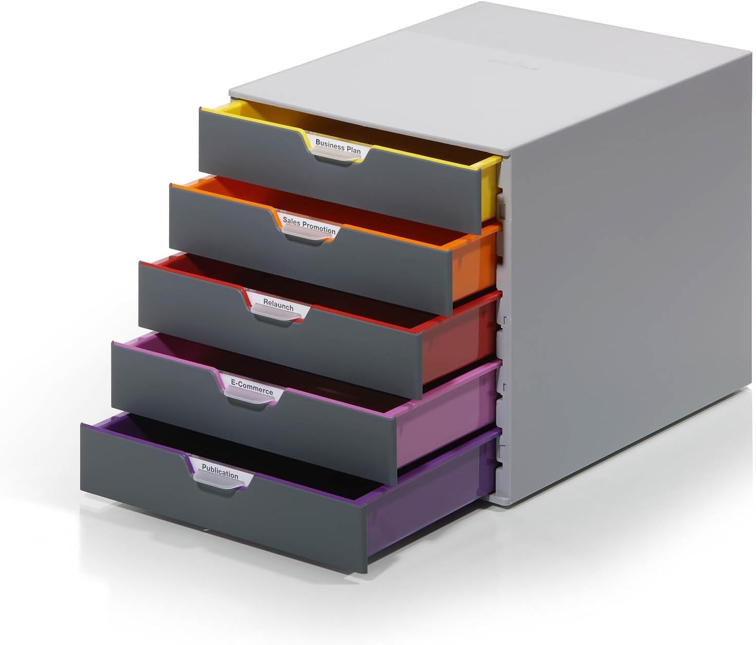 Durable 5~Drawer Desktop Organizer, Gray, Color~Coded File Storage