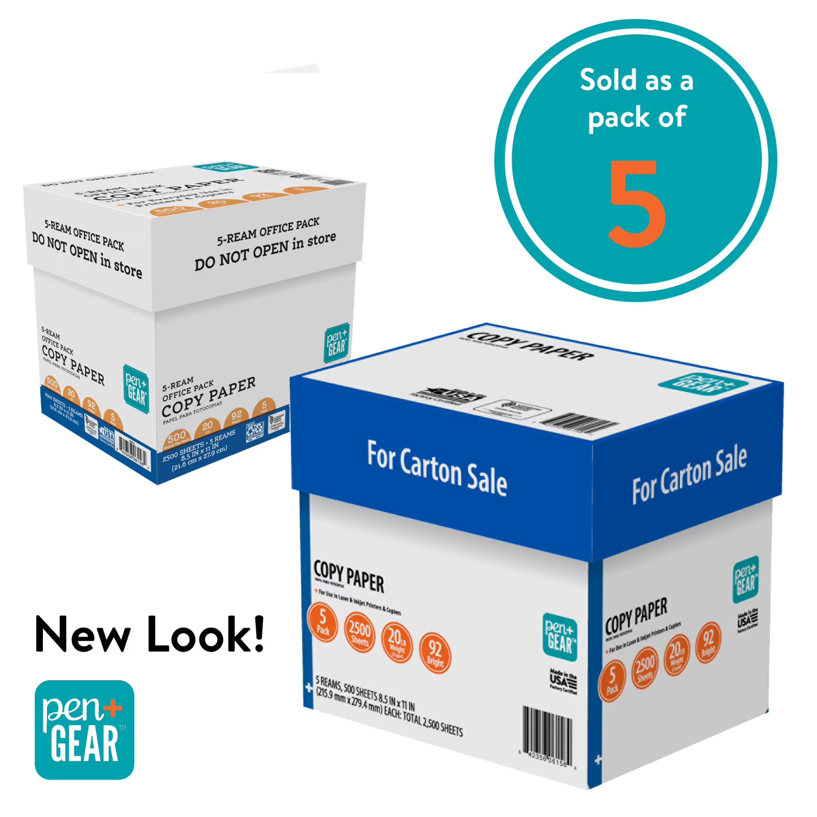 Pen +Gear Copy Paper, 8.5″ x 11″, 92 Bright, 20 lb White 5 Ream Case 2,500sheets