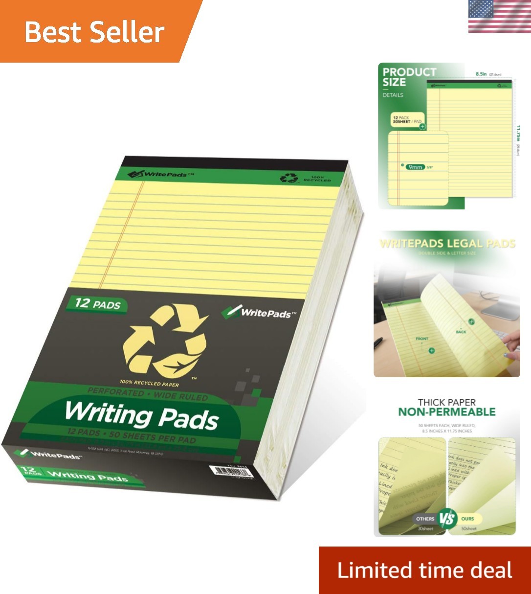 Legal Note pads 8.5 x 11，12pads 600 Sheets note pads office supplies Recycled…